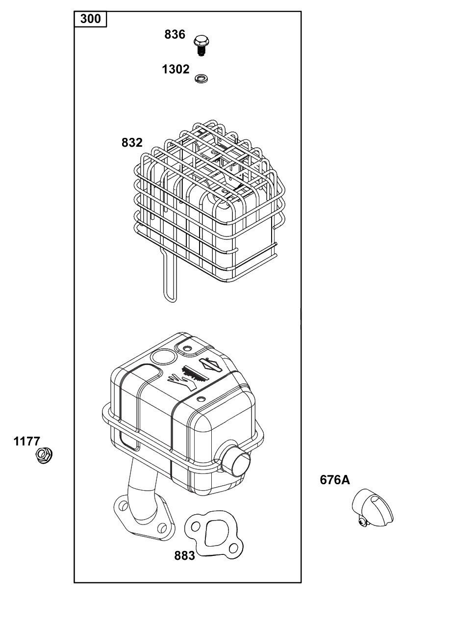 Exhaust Group Diagram and Parts List for 83132-0233-H5  Briggs and Stratton Engine